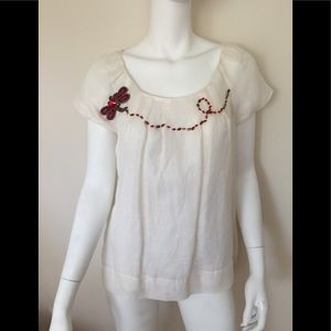 Kate Spade linen/cotton ss top w/dragonfly